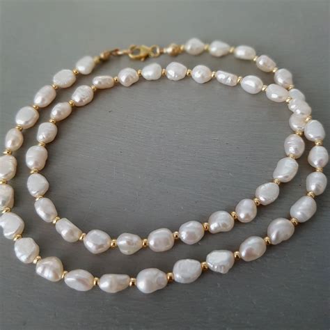 Baroque Freshwater Pearl Necklace Choker Gold Silver Simple Small