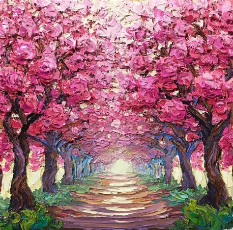 Cherry Blossom Path By Misun Holdorf Original Oil Painting Adelman Fine Art Gallery In San