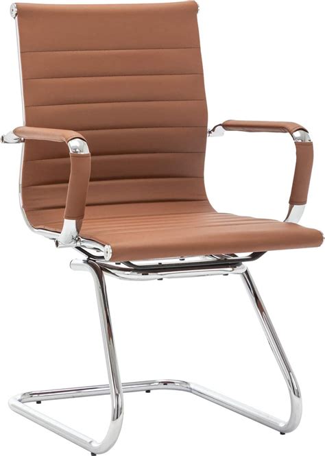 Hiyeah Office Guest Chair Modern Leather Mid Back Metal