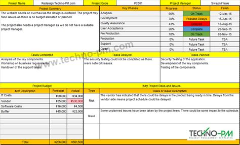 Project Status Report Template Excel Template Free Project Management
