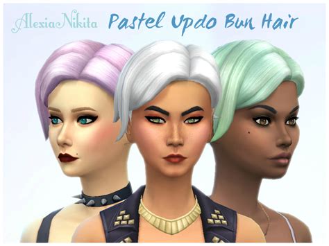 The Sims Resource Pastel Updo Bun Hair Recolored By Alexia483 Sims 4