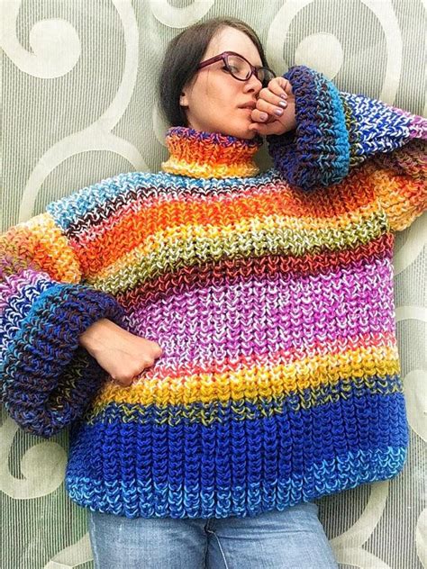 Rainbow Chunky Oversized Knitted Sweater Oversized Knitted Sweaters Chunky Oversized Sweater