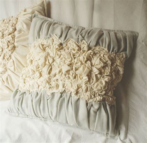 Ruffled Decorative Pillow In Ivory And Light Grey Texture 16x16 Made To