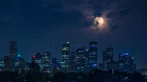 Wallpaper City Cityscape Night Sky Moon Skyline Skyscraper