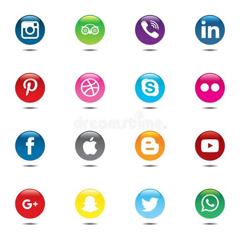 Social Media Icons Buttons With Vector Illustrations Editorial