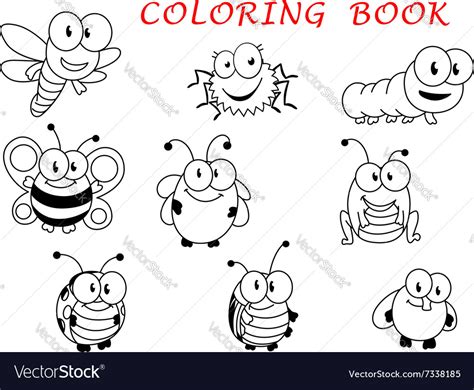Cartoon Funny Outline Insect Characters Royalty Free Vector