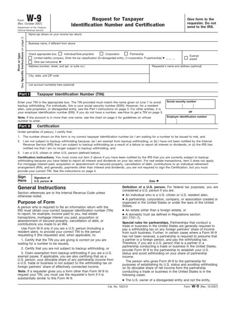 A taxpayer identification number (tin) is a number used by the internal revenue service (irs) to record and track tax payments. IRS Tax Form W-9 (Rev. October 2007), Request for Taxpayer ...