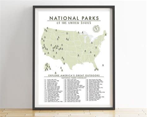 National Parks Map Of The United States 62 Parks Checklist Etsy