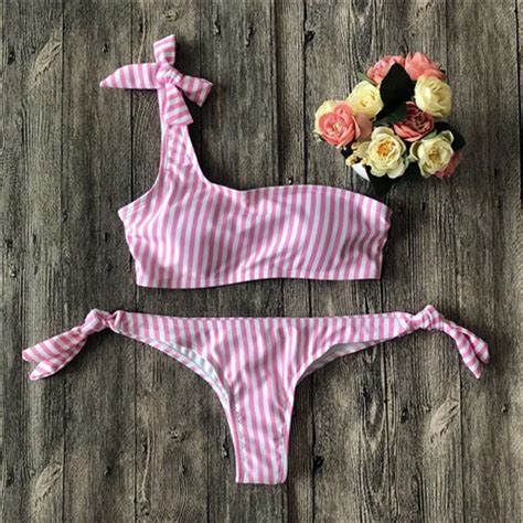 Buy Sexy Striped Bikini Push Up Lacing Swimsuit Praia