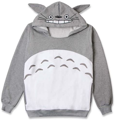 New Cartoon Cute Totoro Hoodie With Ears Style Pullover Gray Cotton My