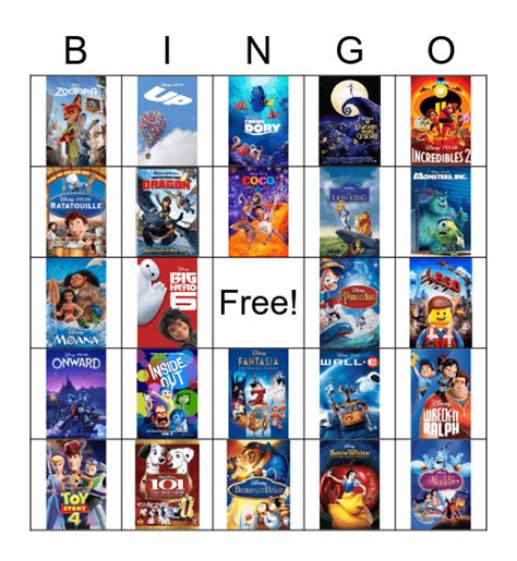 Animated Movie Bingo Card