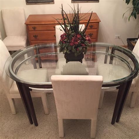 Seats up to 4 people, ideal for any dining area, such as a kitchen, dining room, dinette, or small apartment. Elegant Glass Dining Room Table 6 Chairs for sale in ...