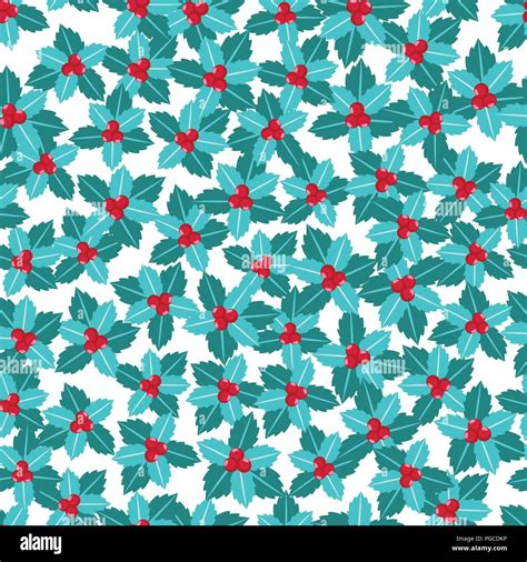 Mistletoe With Red Berries Seamless Pattern Merry Christmas Vector
