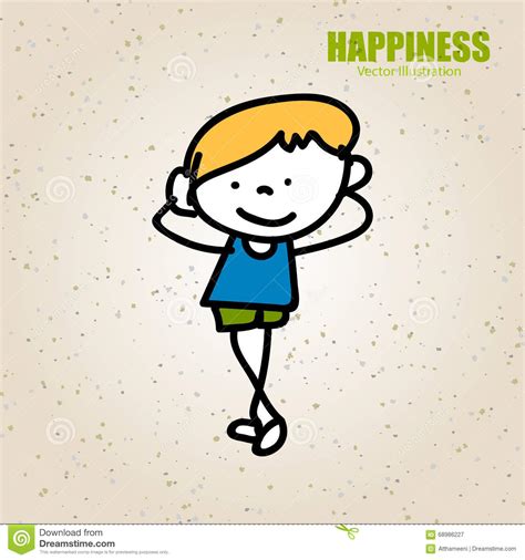 Hand Drawing Cartoon Happy People Happy Boy With Happy Smile Hap Stock