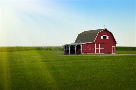 Amish Farm Red Barn And Green Field Sunrise Stock Photo Image Of