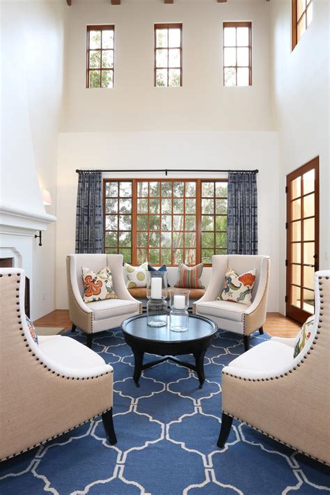White Mediterranean Living Room With Blue Rug Hgtv