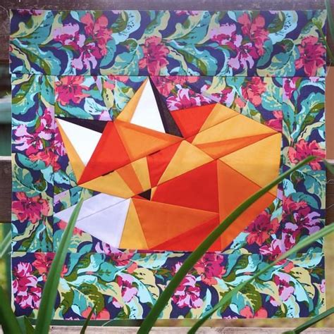 Sleeping Fox Paper Piecing Pattern 16 X 16 Quilt Block Etsy Paper