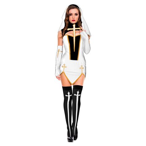 white virgin mary cosplay fancy dress halloween monasticism uniform sexy nun cos costume