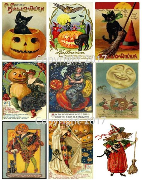 Printable Vintage Halloween Cards Collage Sheet 101