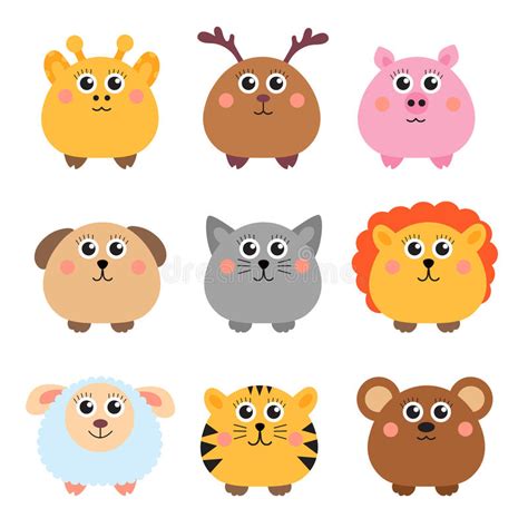 Set Of Cute Animals Rounded Shape Round Animals Stock Vector
