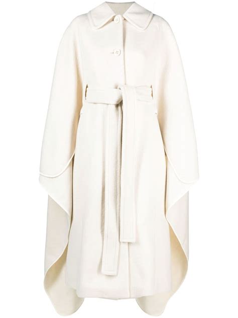 Chloé Belted Cape Effect Coat In White Modesens