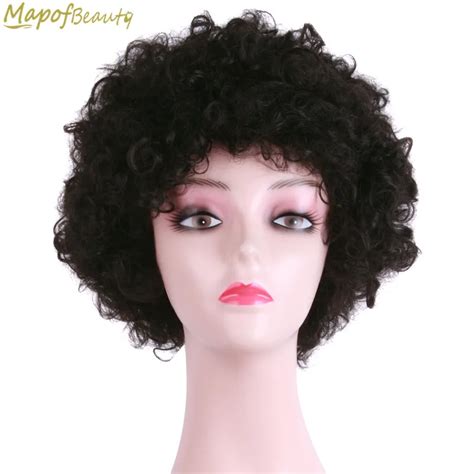 Short Kinky Curly Afro Wigs For Women Black Grey Fake Hairpieces Heat Resistant Synthetic