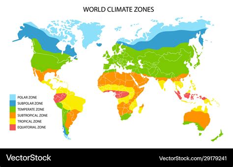 World Climate Zones Map Geographic Royalty Free Vector Image