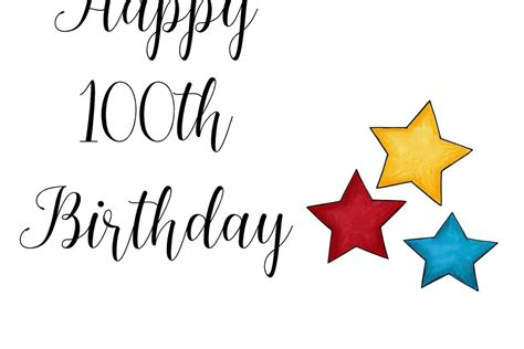 Age Birthday Card For 100 Year Old 100th Card 100th Card Etsy Uk