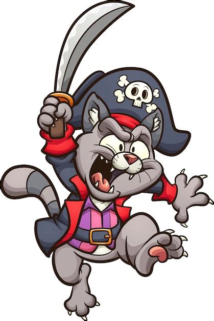 Premium Vector Cartoon Jumping Pirate Cat With Sword Clip Art