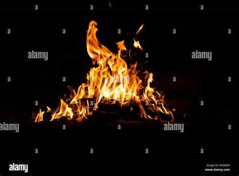 Fire Flames Burning Isolated On Black Background High Resolution Wood