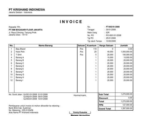 Contoh Invoice Pembayaran Rasmi Ro
