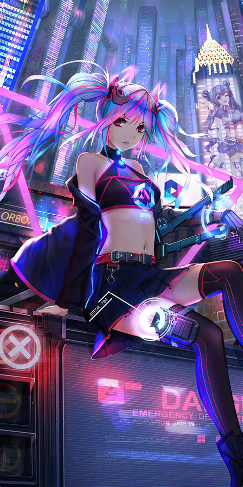 1080x2160 Anime Cyber Girl Neon City One Plus 5thonor 7xhonor View 10