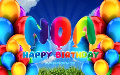 Download Wallpapers Noa Happy Birthday 4k Cloudy Sky Background