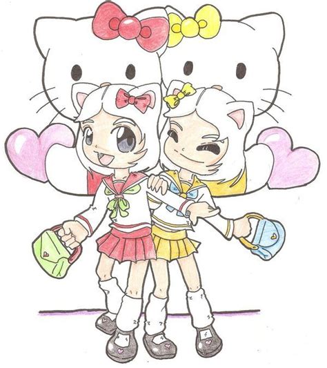 the white twins hello kitty and mimi fan art by damee momma hello kitty drawing hello