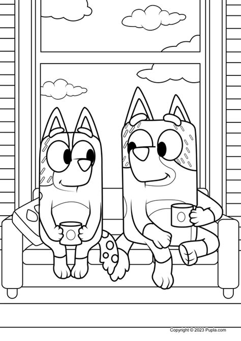 🖍️ Bluey Mum And Dad Drinking Coffee Printable Coloring Page For Free
