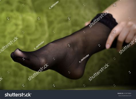 Sexy Female Feet Black Stockings On Stock Photo 673979884 Shutterstock