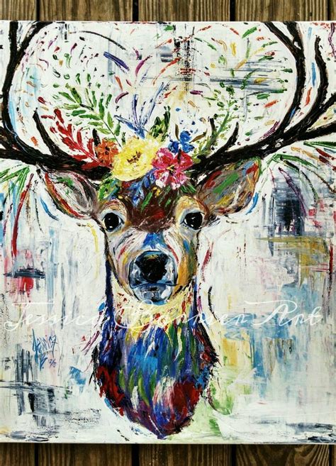 20x24 Original Abstract Deer Painting Deer Painting Acorn Painting