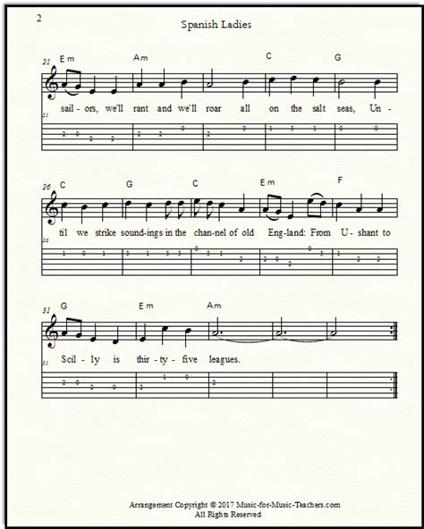 spanish ladies free printable sheet music for piano voice and guitar