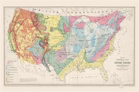 Geological Map Of The United Staes Of America 1878 Ow Gray Usa