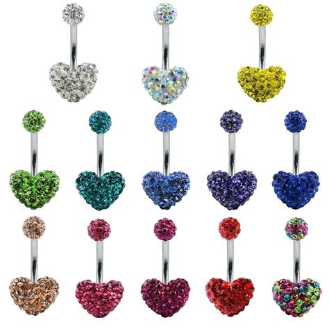Hot Crystal Heart Belly Button Ring Women Navel Piercing Body Jewelry 14g Belly Piercing Ring Cz