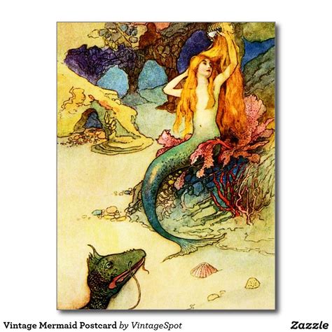 Vintage Mermaid Postcard Zazzle Vintage Mermaid Vintage