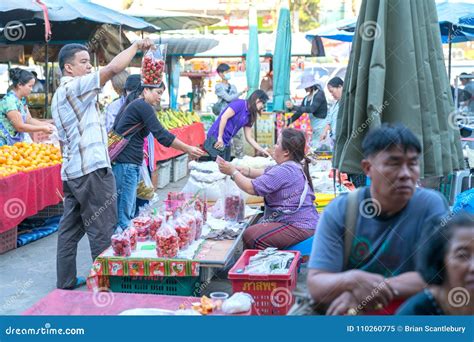 Busy Bustling Local Markets In Small Town In Chiang Mai Province