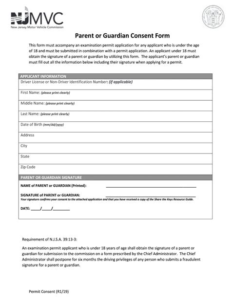 Nj Njmvc Parent Or Guardian Consent Form 2019 2021 Fill And Sign