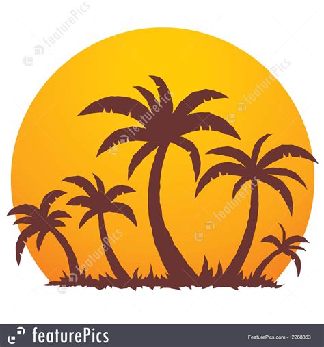 Illustration Of Palm Trees And Summer Sunset