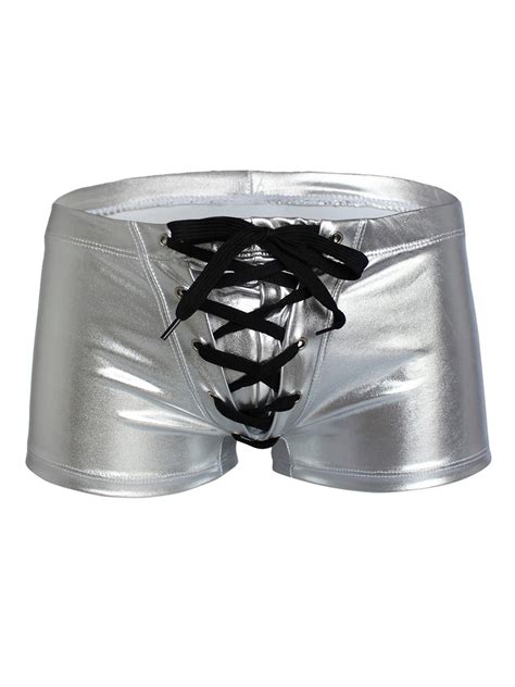 Yizyif Mens Metallic Boxers Underwear Shiny Patent Leather Drawstring