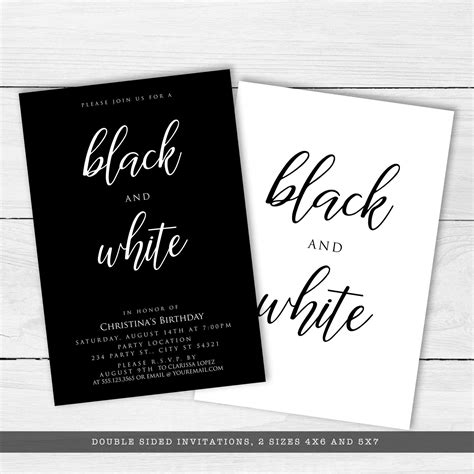 Elegant Black And White Party Invitations Adult Party Etsy Australia