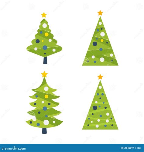 Green Decorated Christmas Tree With A Yellow Star Stock Vector