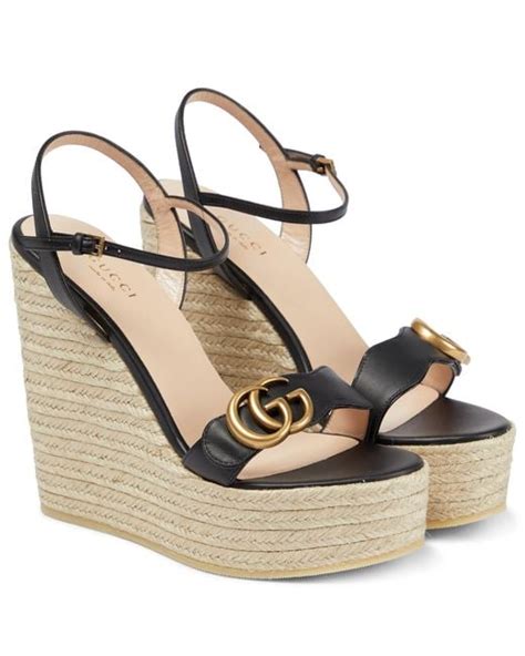 Gucci Leather Espadrille Wedge Sandals In Metallic Lyst
