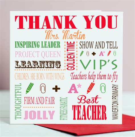 Personalised Thank You Teacher Card By Lisa Marie Designs