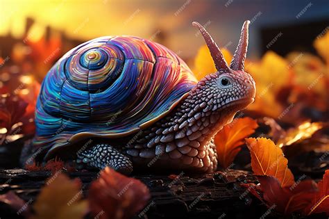Premium Ai Image Psychedelic Snail With Swirling Iridescent Shell
